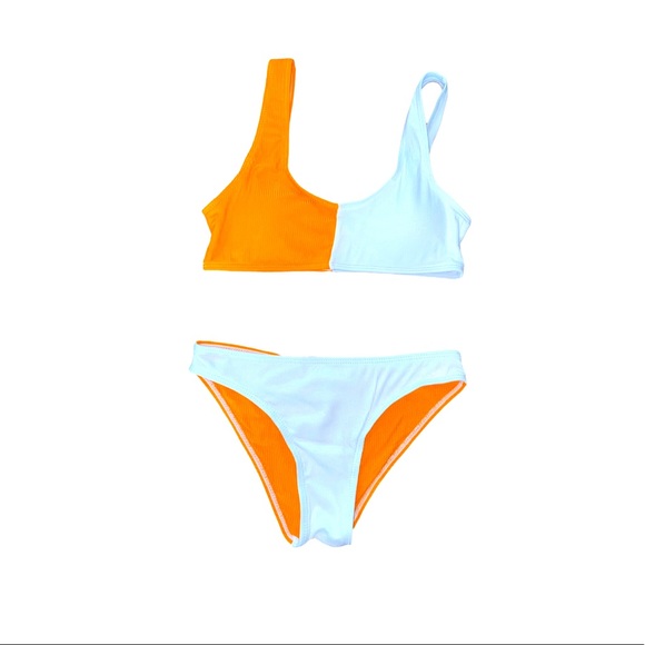 Other - Orange 🍊 white color block bikini swim suit matching set